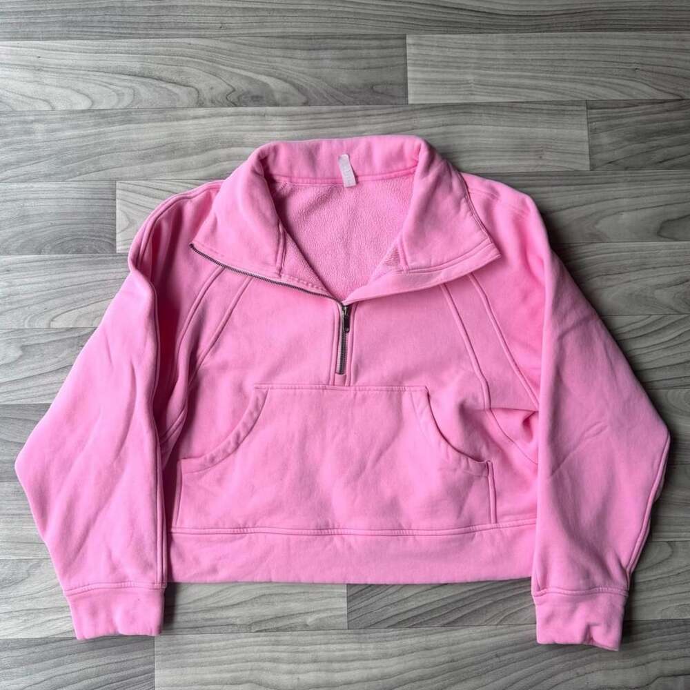 Scuba Half Zip Cropped Hoodie Size L Pink